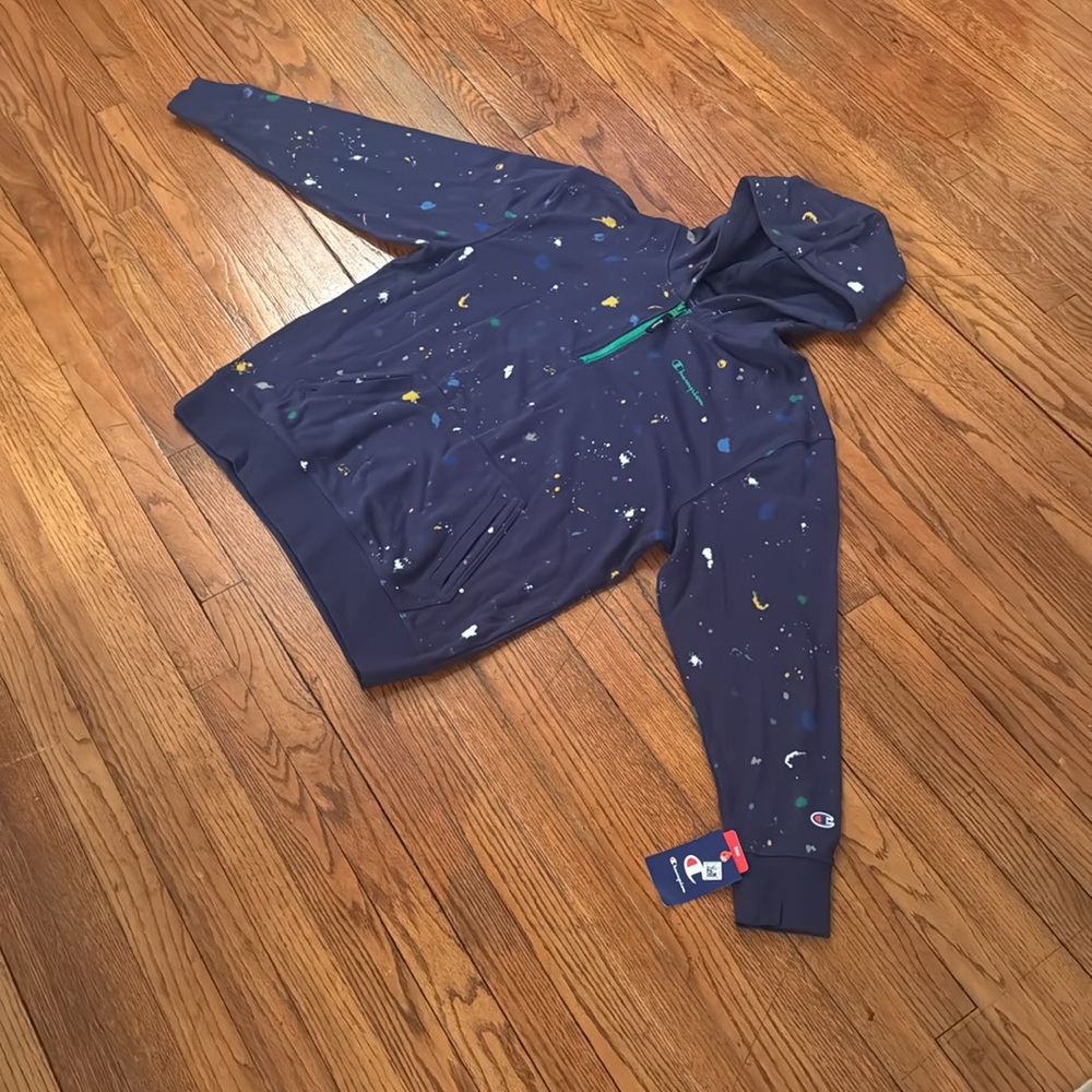 Champion Navy Hoodie with Paint Splatter - Picture 4 of 6